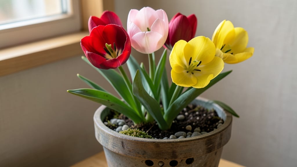 Tulip Flower Pot: Dwarf Variety Thrives With Year-Round Color
