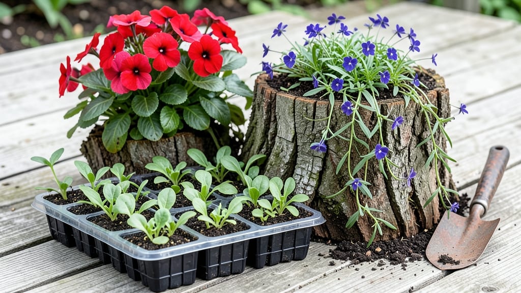 Planting Flowers in Tree Stumps: Vertical Garden Drama With Year-Round Blooms